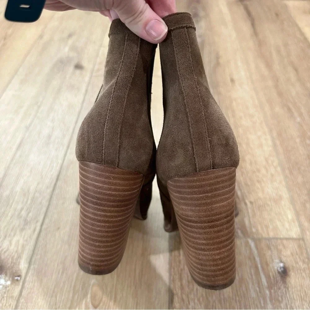 Lucky Brand Women's Lakyn Brown Leather Peep Toe Heeled Ankle Booties Sz 10 GUC